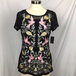INC  Spring Romance Embroidered Black Top